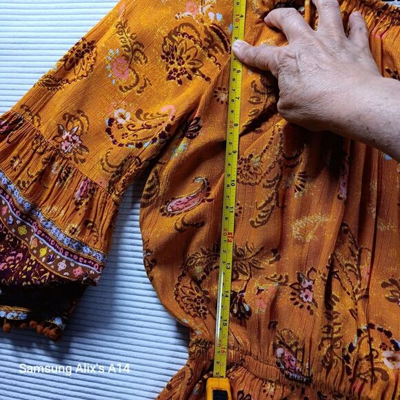 Mudd Womens Long Sleeve Tunic Romper Sz Medium Junior Floral Cottage Boho Orang - Picture 8 of 14